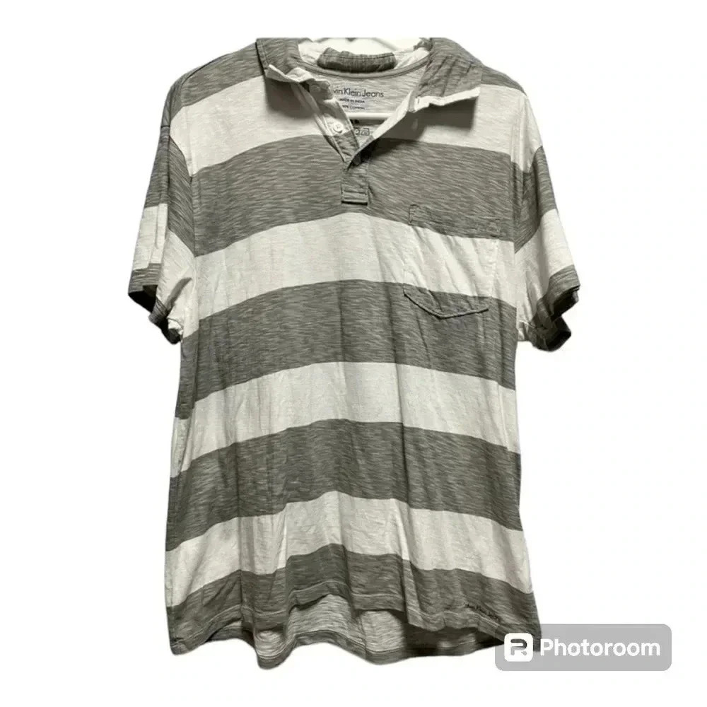 Calvin Klein Jeans Block Stripe Polo In Grey Stripe